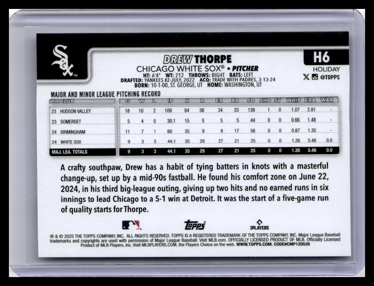 2025 Topps Holiday #H6 Drew Thorpe (RC)