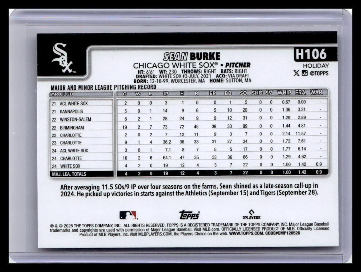 2025 Topps Holiday #H106 Sean Burke (RC)