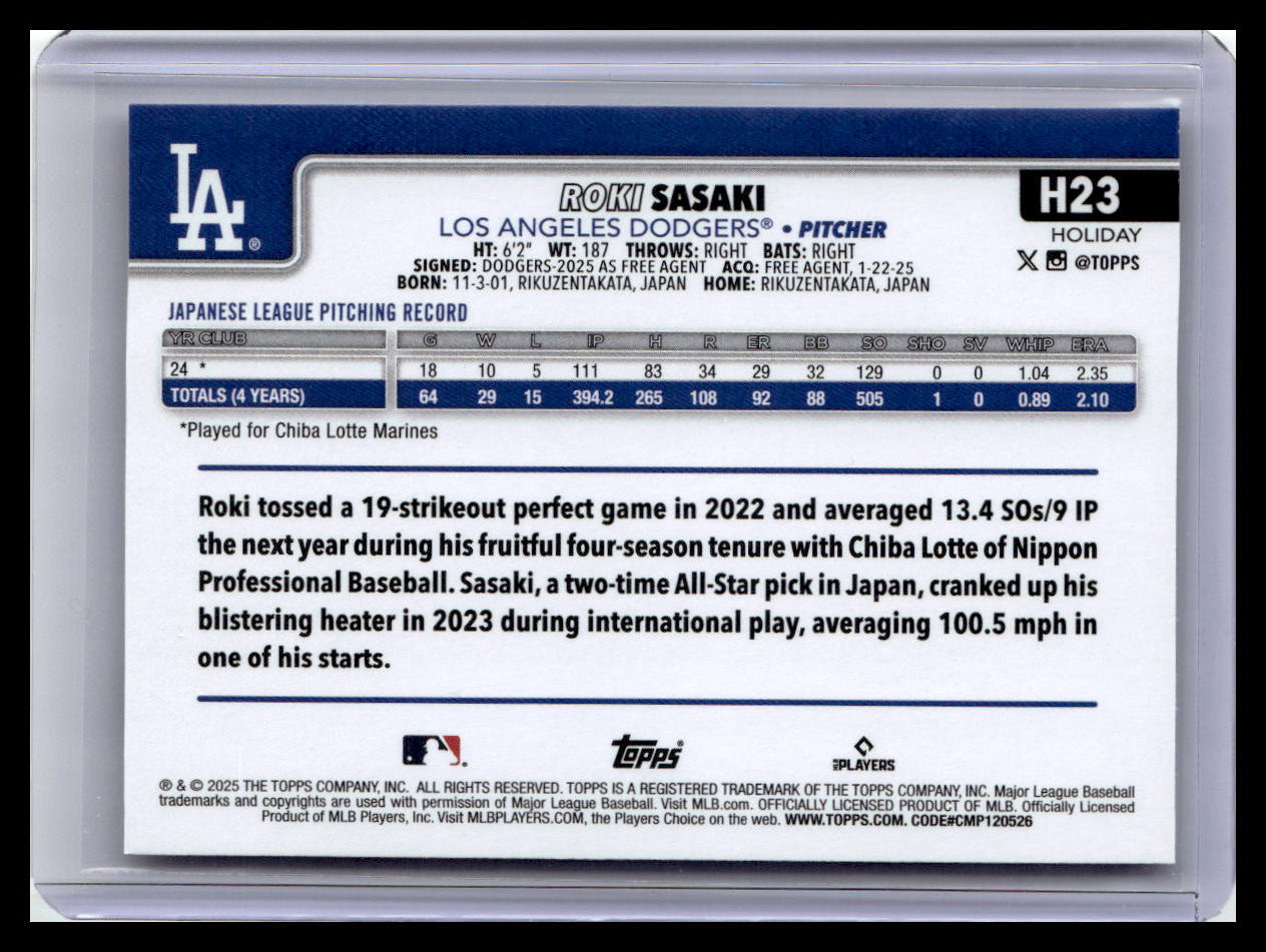 2025 Topps Holiday #H23 Roki Sasaki (RC)