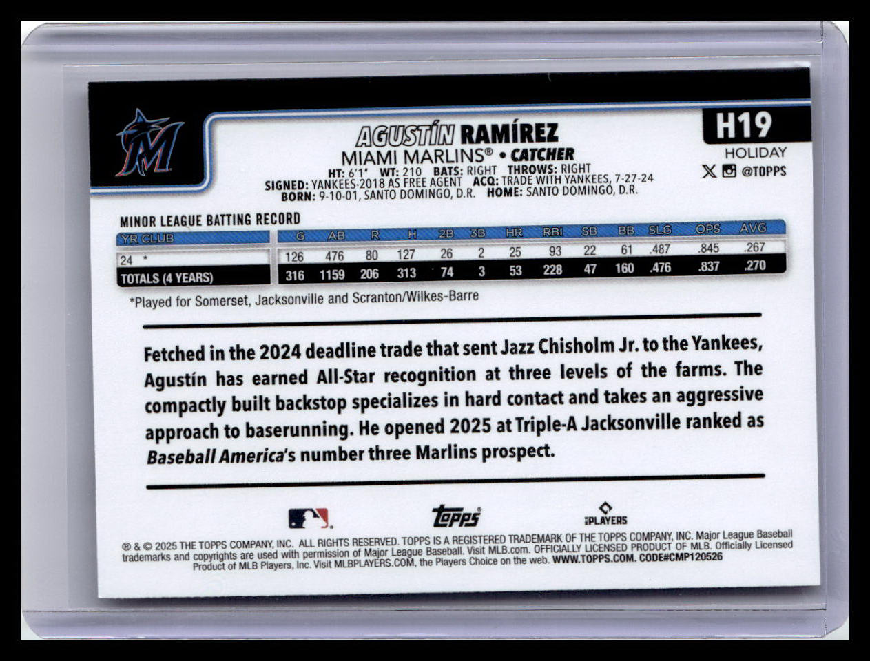 2025 Topps Holiday #H19 Agustín Ramírez (RC)