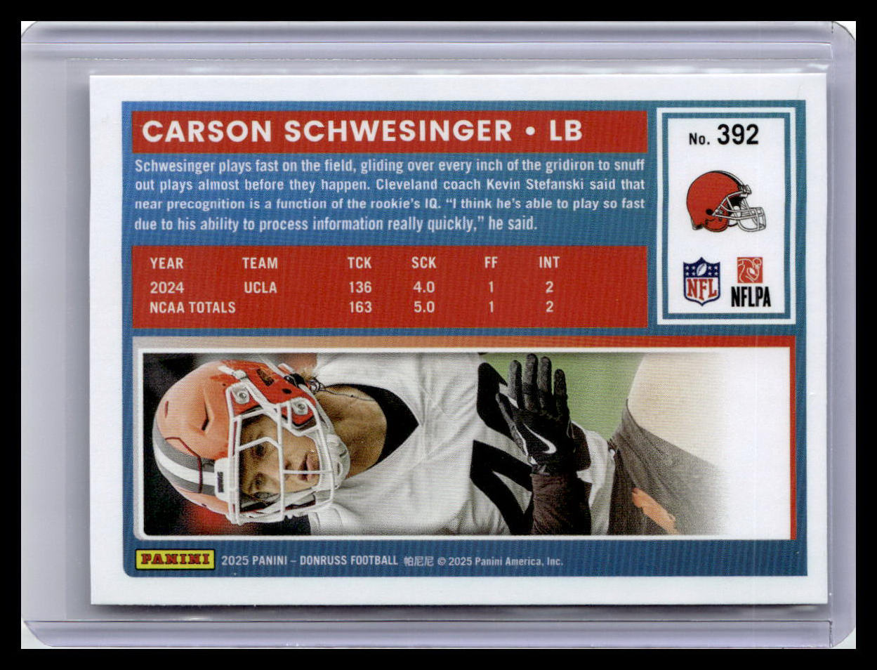 2025 Donruss #392 Carson Schwesinger Rated Rookie