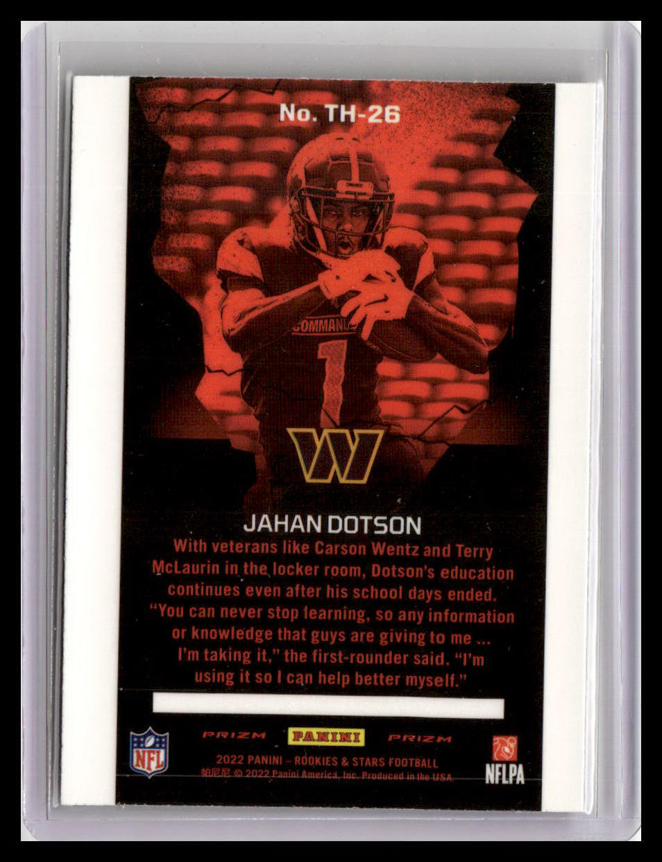 2022 Panini Rookies & Stars #TH-26 Jahan Dotson Thrillers Red Plaid
