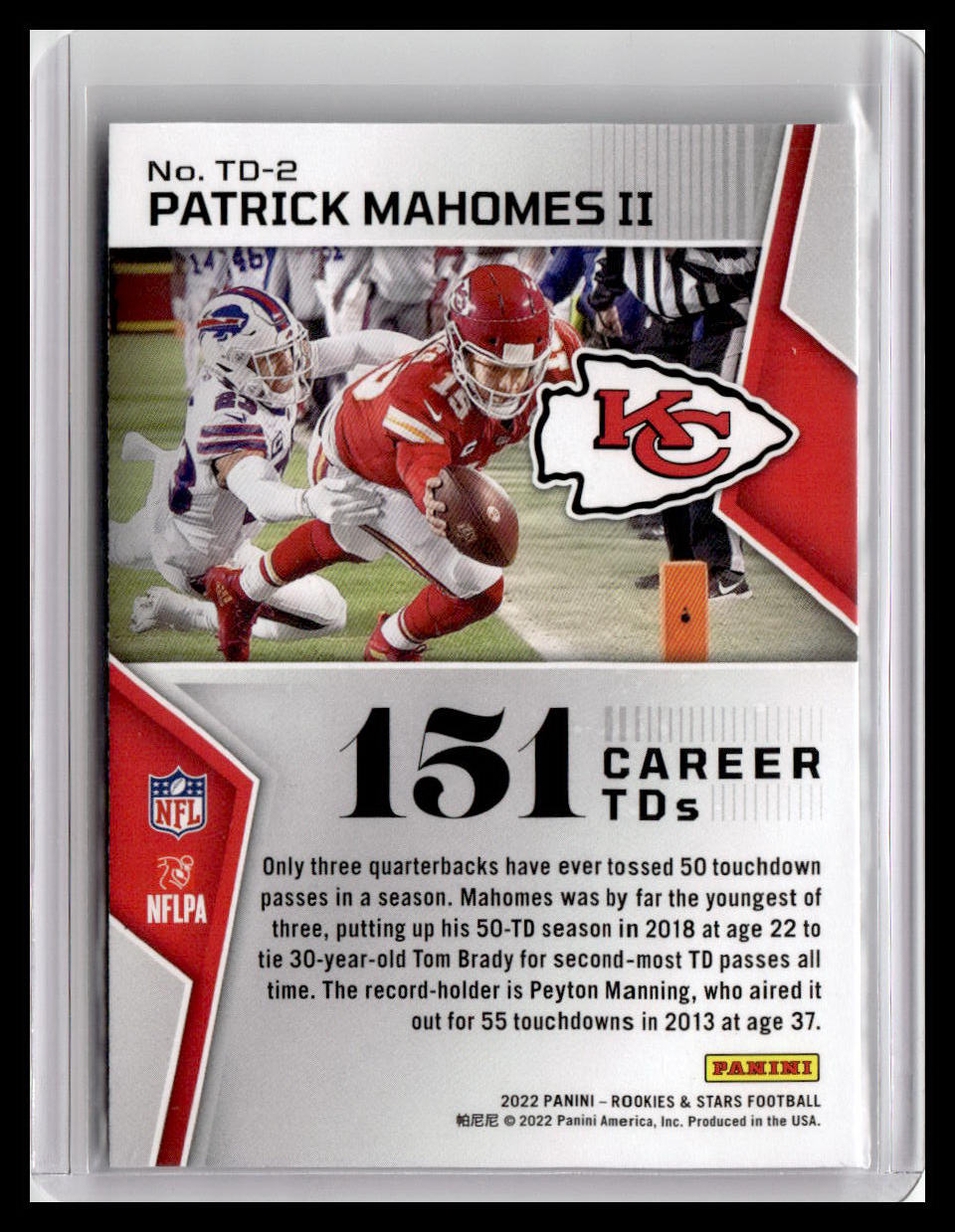 2022 Panini Rookies & Stars #TD-2 Patrick Mahomes II Touchdown Club