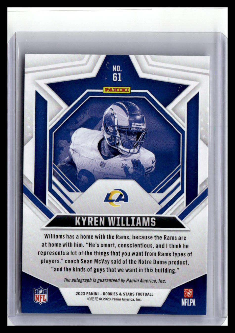 2023 Panini Rookies & Stars #61 Kyren Williams Signatures True Blue #/99