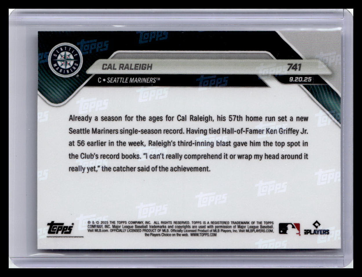 2025 Topps Now #741 Cal Raleigh