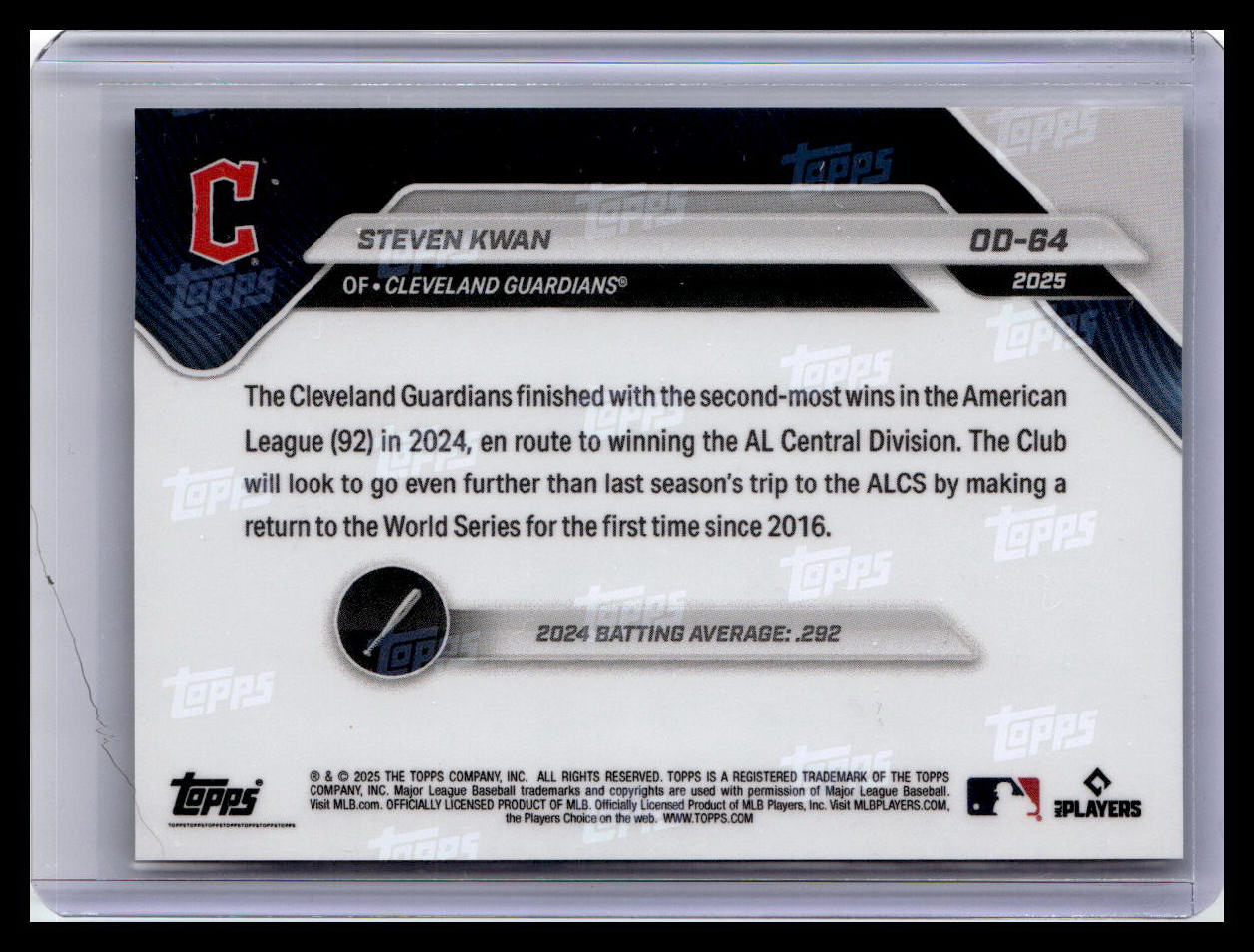 2025 Topps Now Road to Opening Day Cleveland Guardians #OD-64 Steven Kwan
