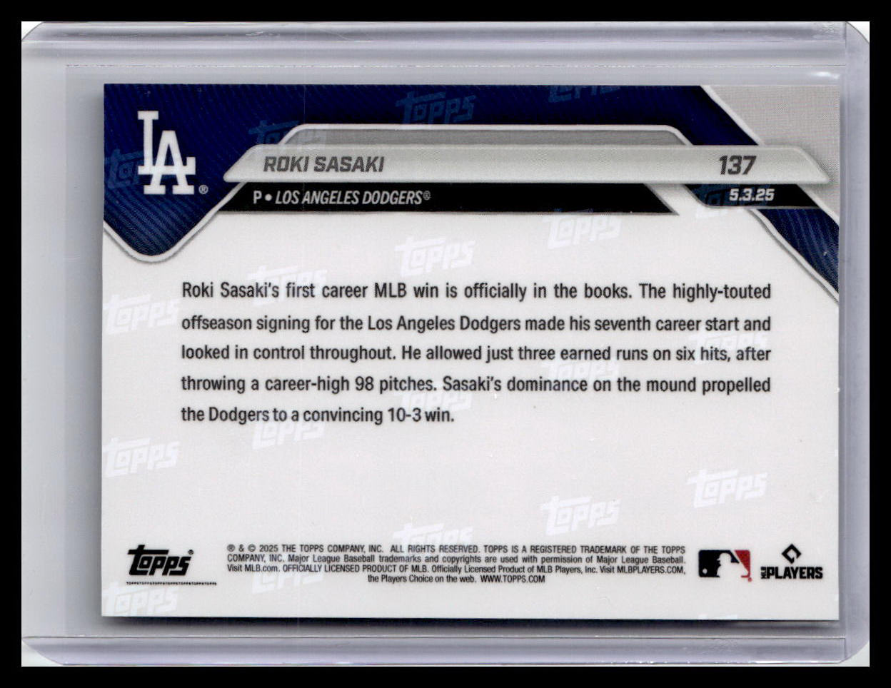2025 Topps Now #137 Roki Sasaki (RC)