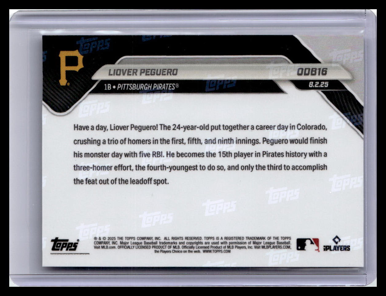 2025 Topps Now Road to Opening Day Bonus #ODB16 Liover Peguero