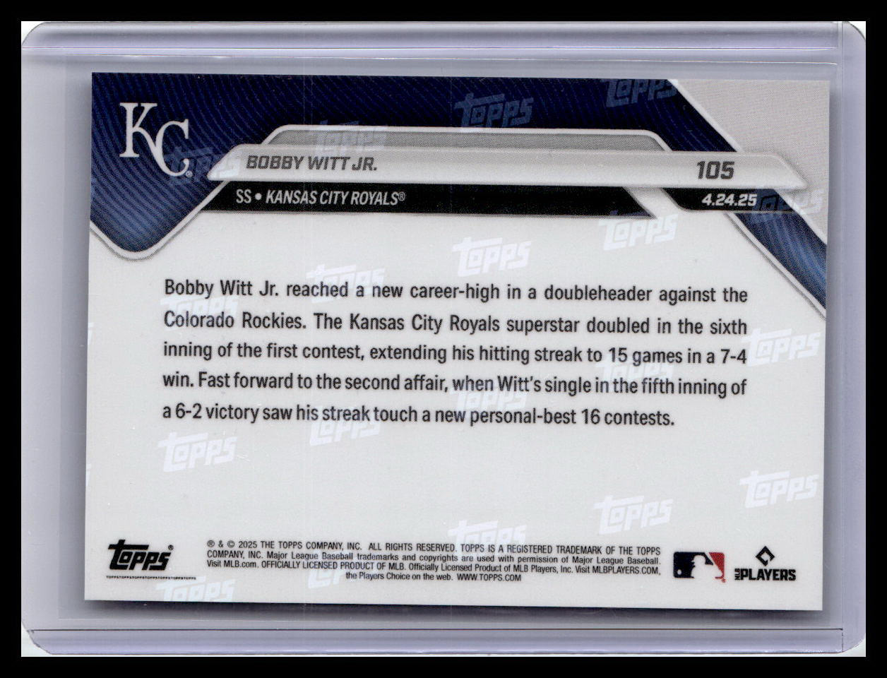 2025 Topps Now #105 Bobby Witt Jr.