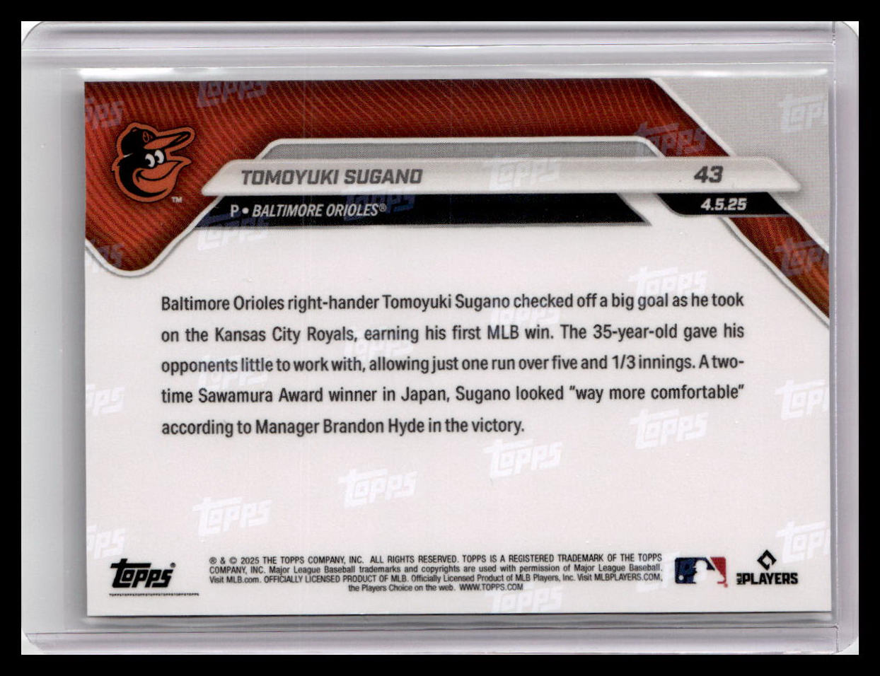 2025 Topps Now #43 Tomoyuki Sugano (RC)