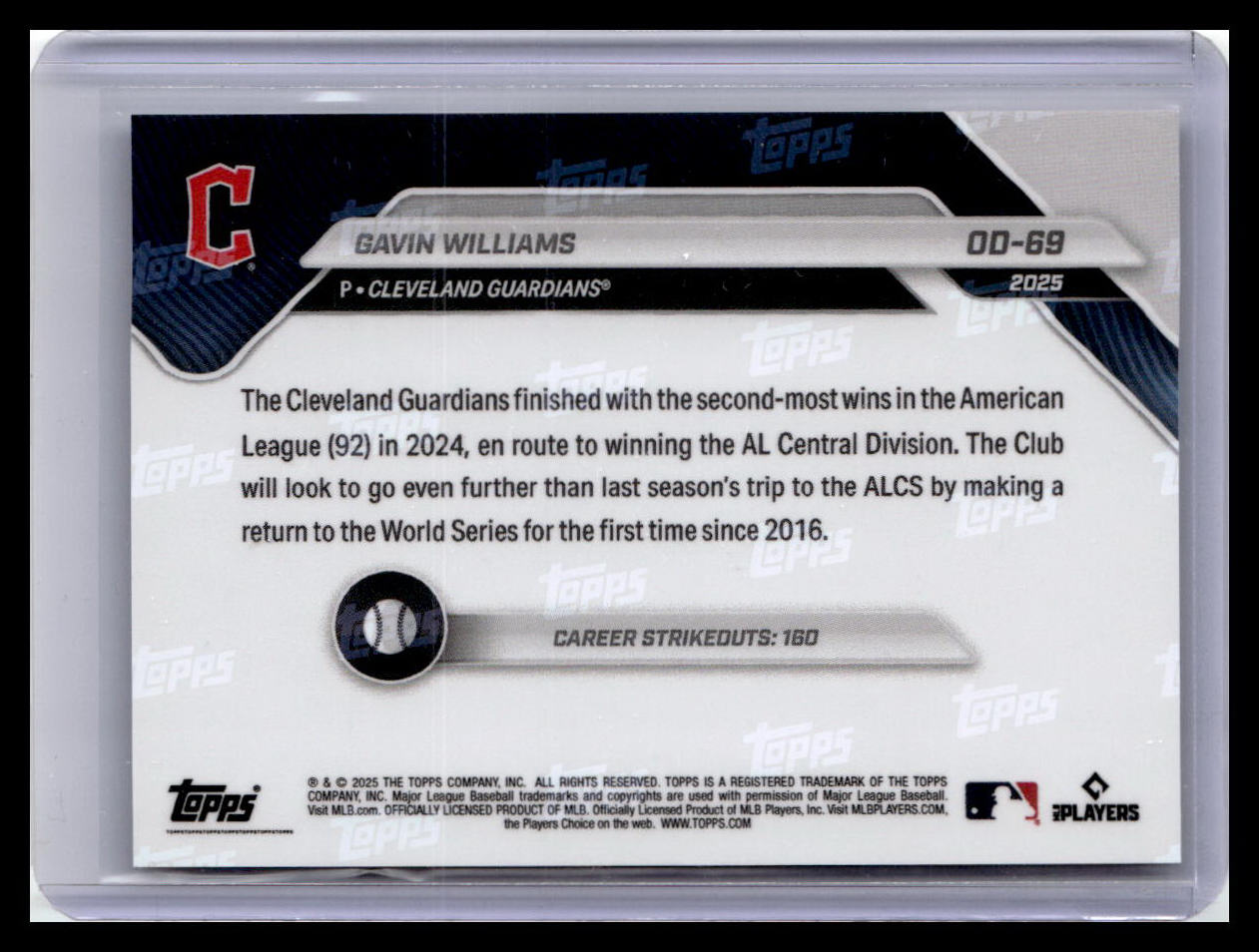 2025 Topps Now Road to Opening Day Cleveland Guardians #OD-69 Gavin Williams