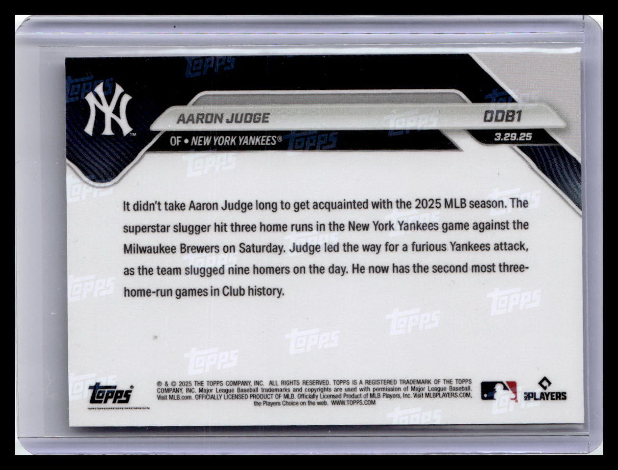 2025 Topps Now Road to Opening Day Bonus #ODB1 Aaron Judge