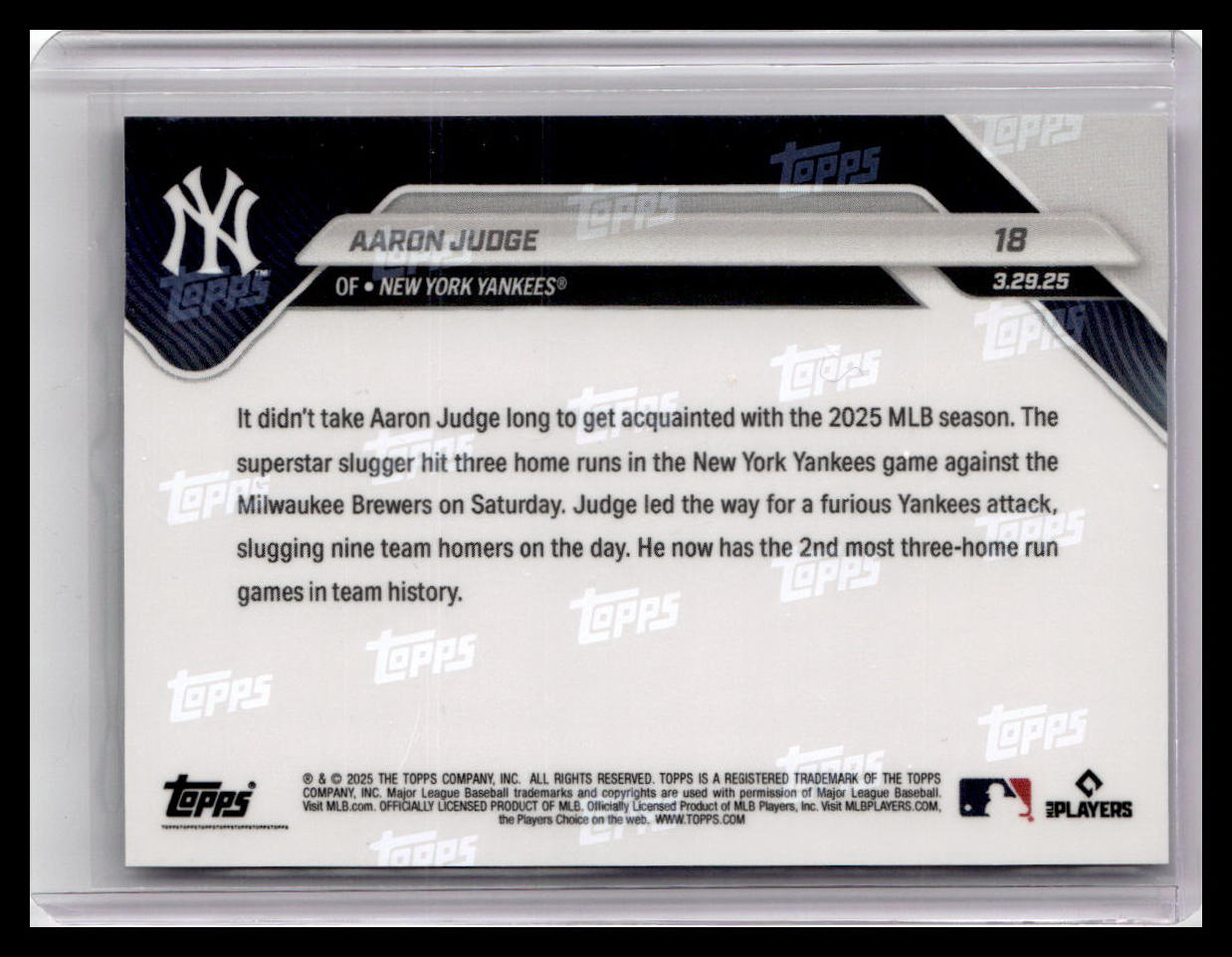 2025 Topps Now #18 Aaron Judge