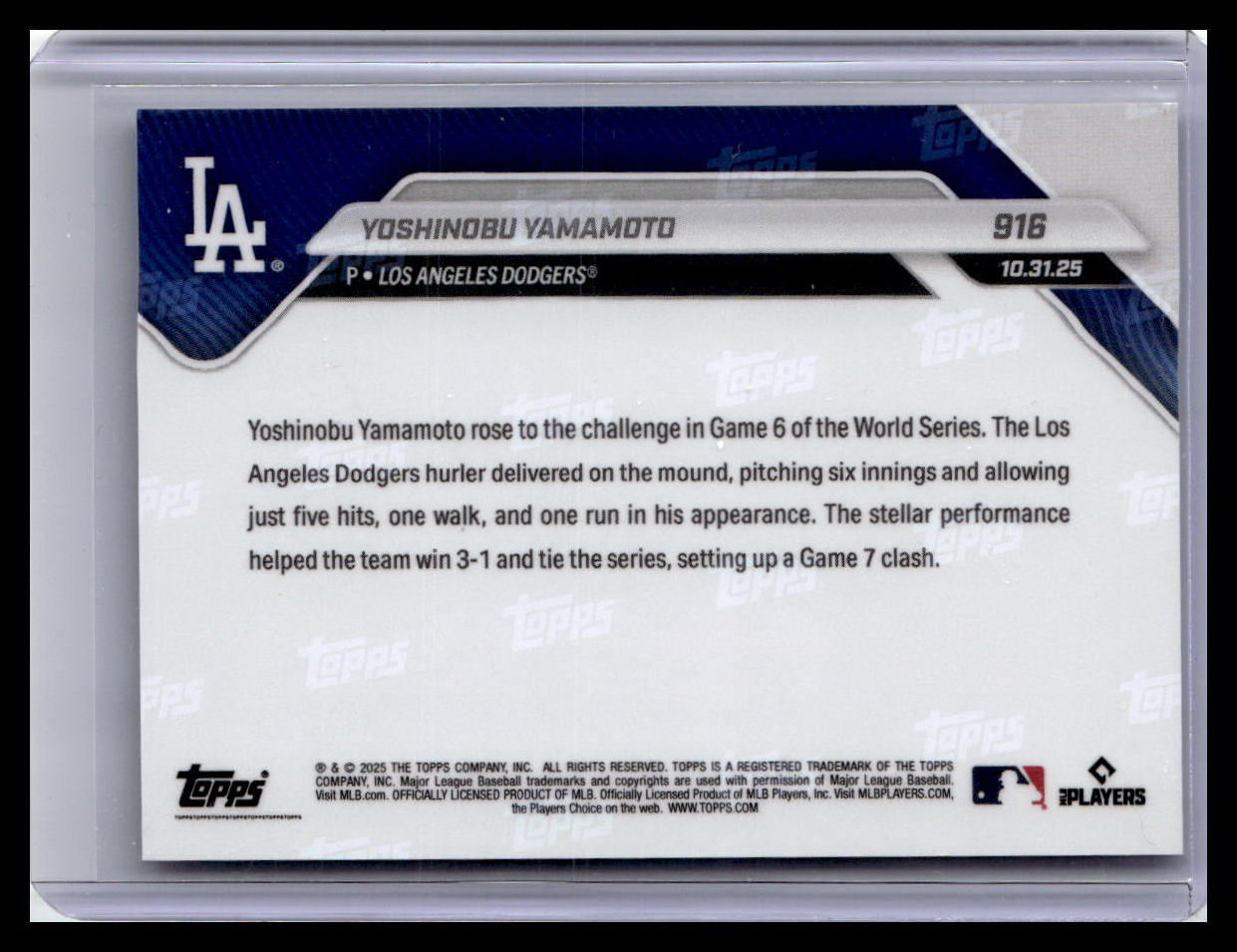 2025 Topps Now #916 Yoshinobu Yamamoto