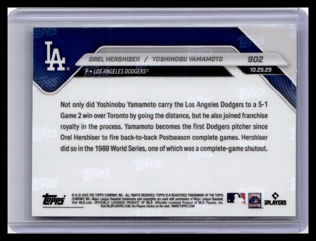 2025 Topps Now #902 Orel Hershiser/Yoshinobu Yamamoto