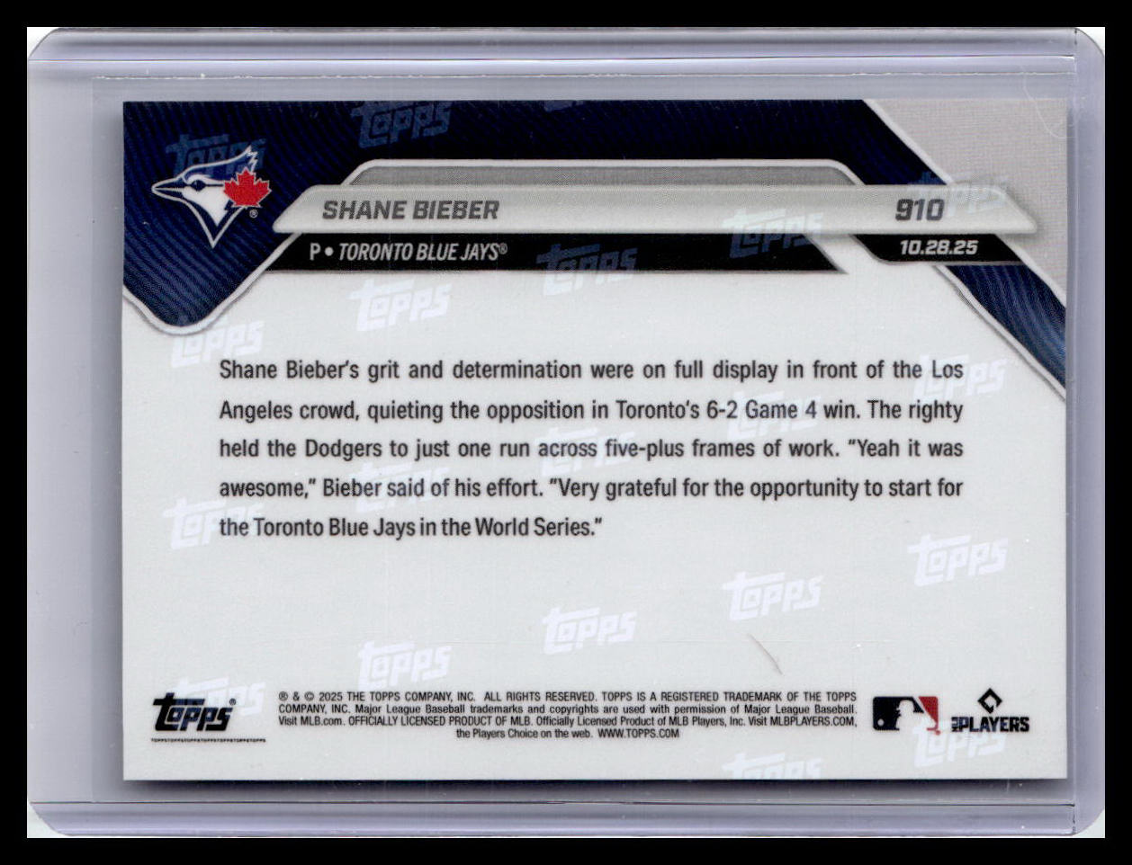 2025 Topps Now #910 Shane Bieber