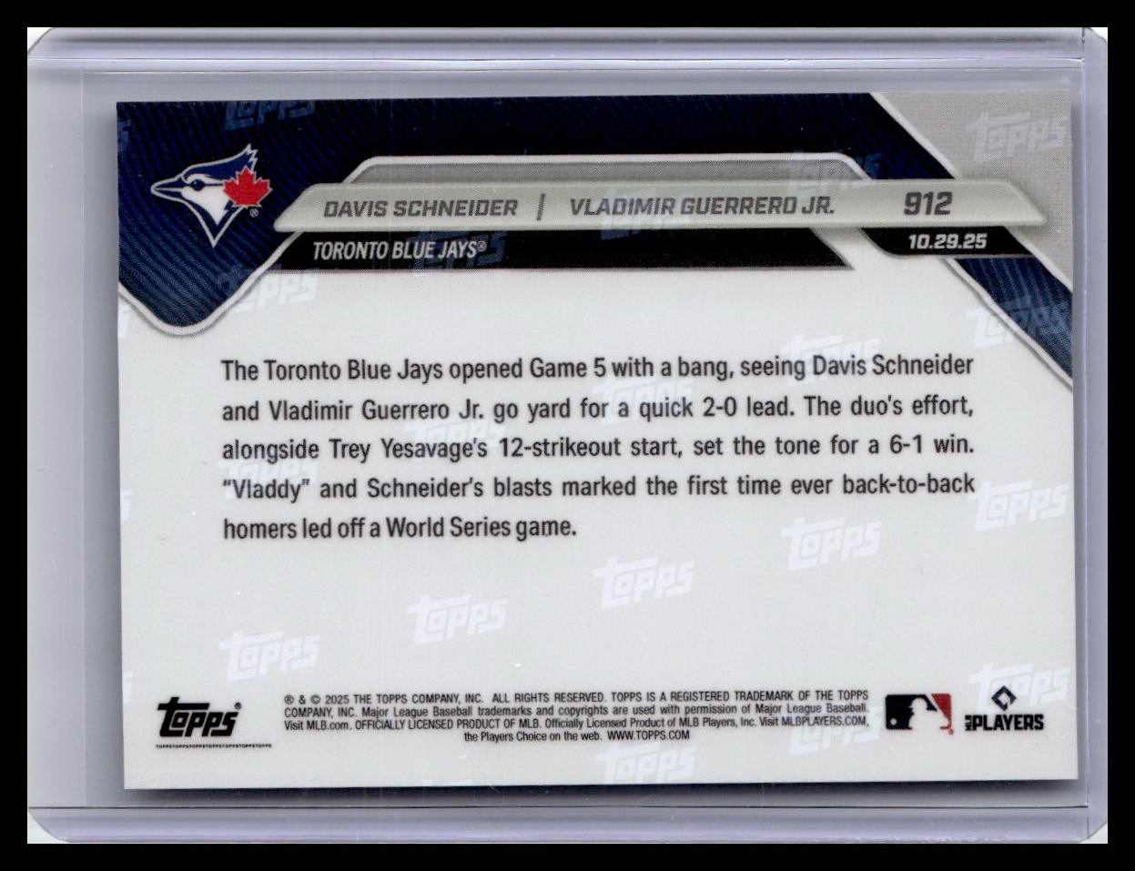 2025 Topps Now #912 Davis Schneider / Vladimir Guerrero Jr. WS, PR4616