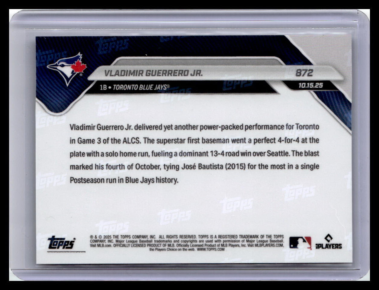 2025 Topps Now #872 Vladimir Guerrero Jr.