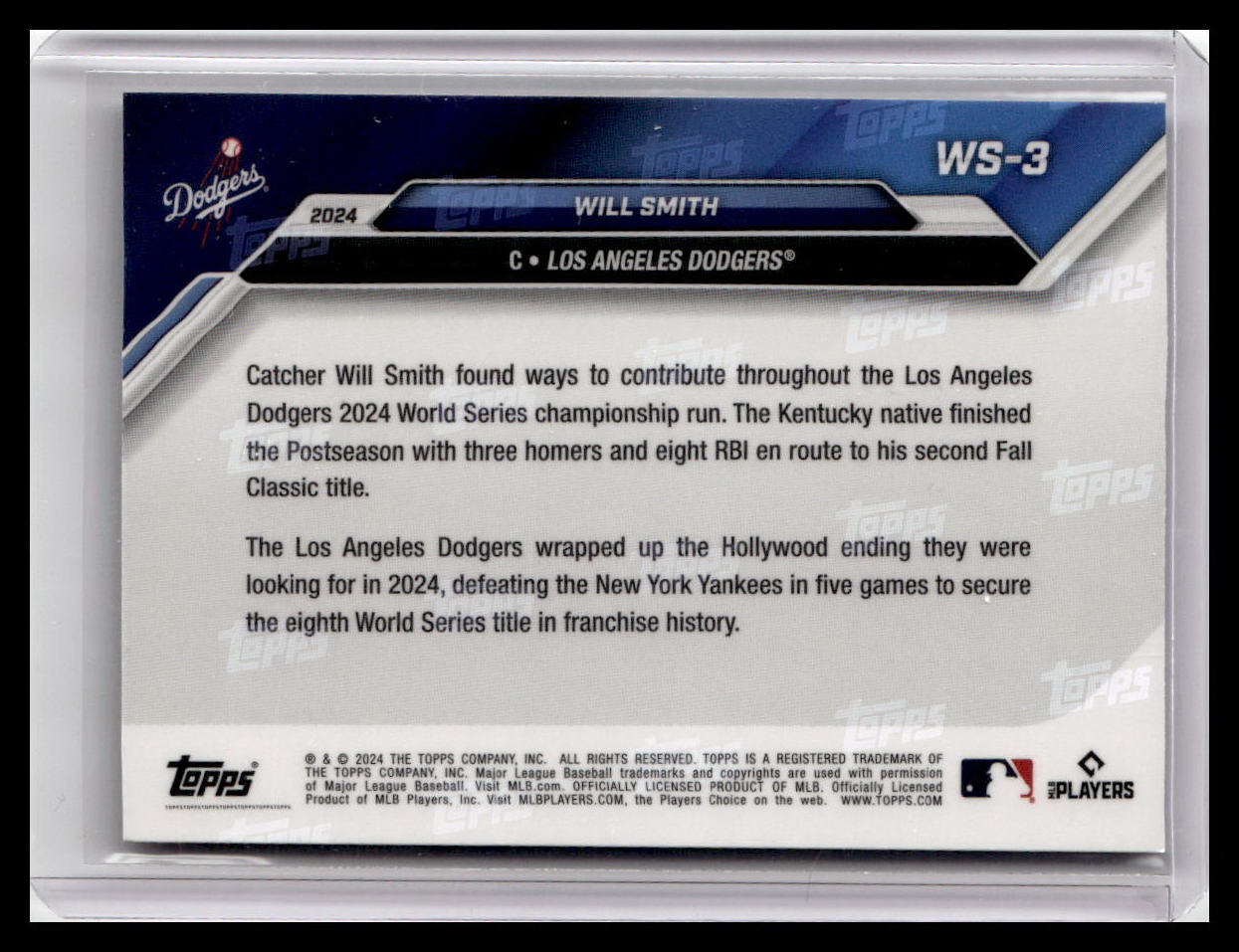 2024 Topps Now World Series Champions Los Angeles Dodgers #WS-3 Will Smith White