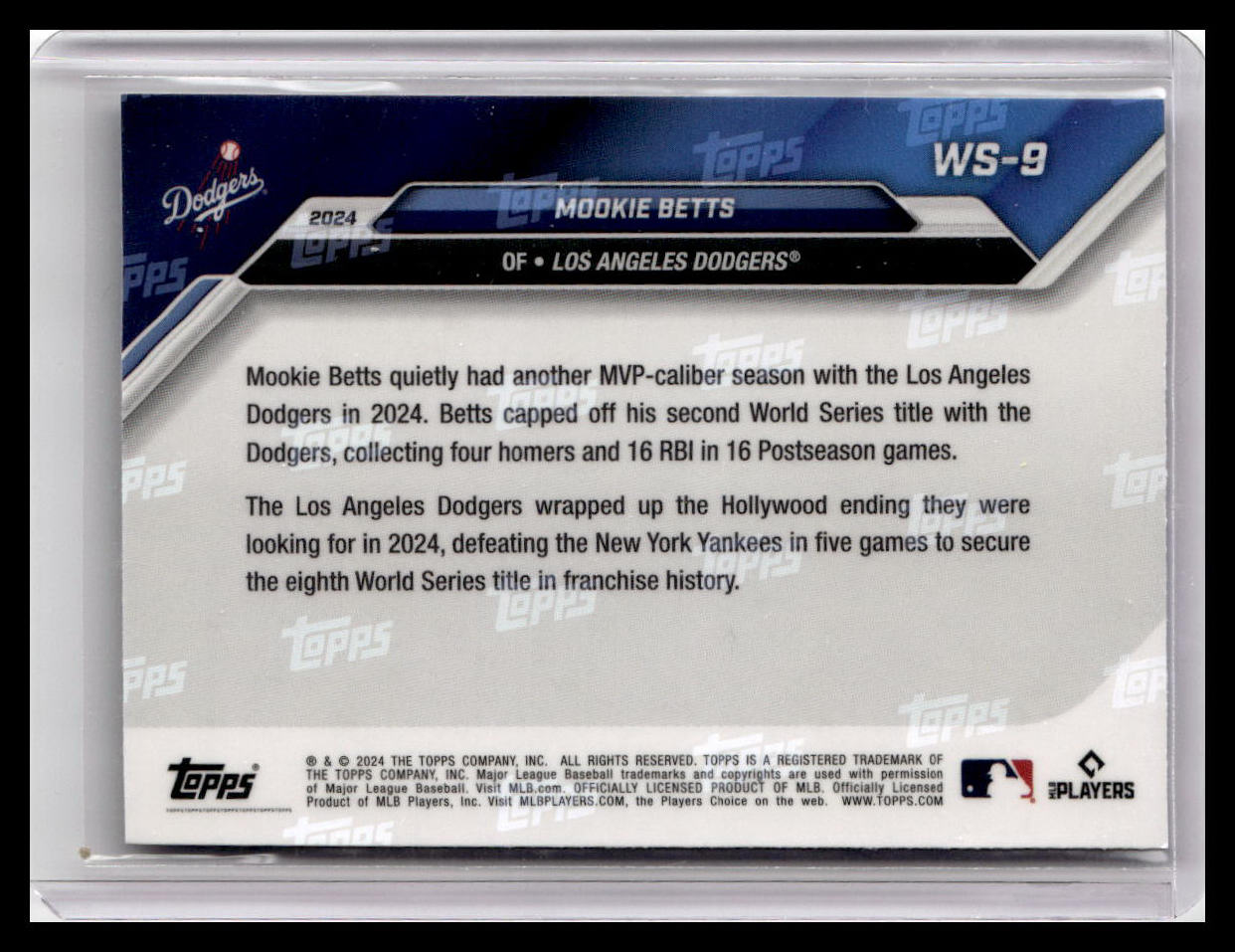 2024 Topps Now World Series Champions Los Angeles Dodgers #WS-9 Mookie Betts