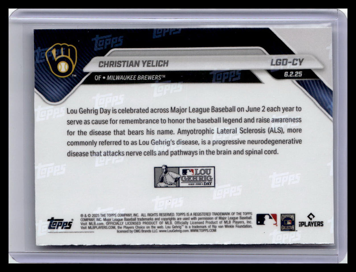 2025 Topps Now Lou Gehrig Day: Presented by Sarah Langs #LGD-CY Christian Yelich