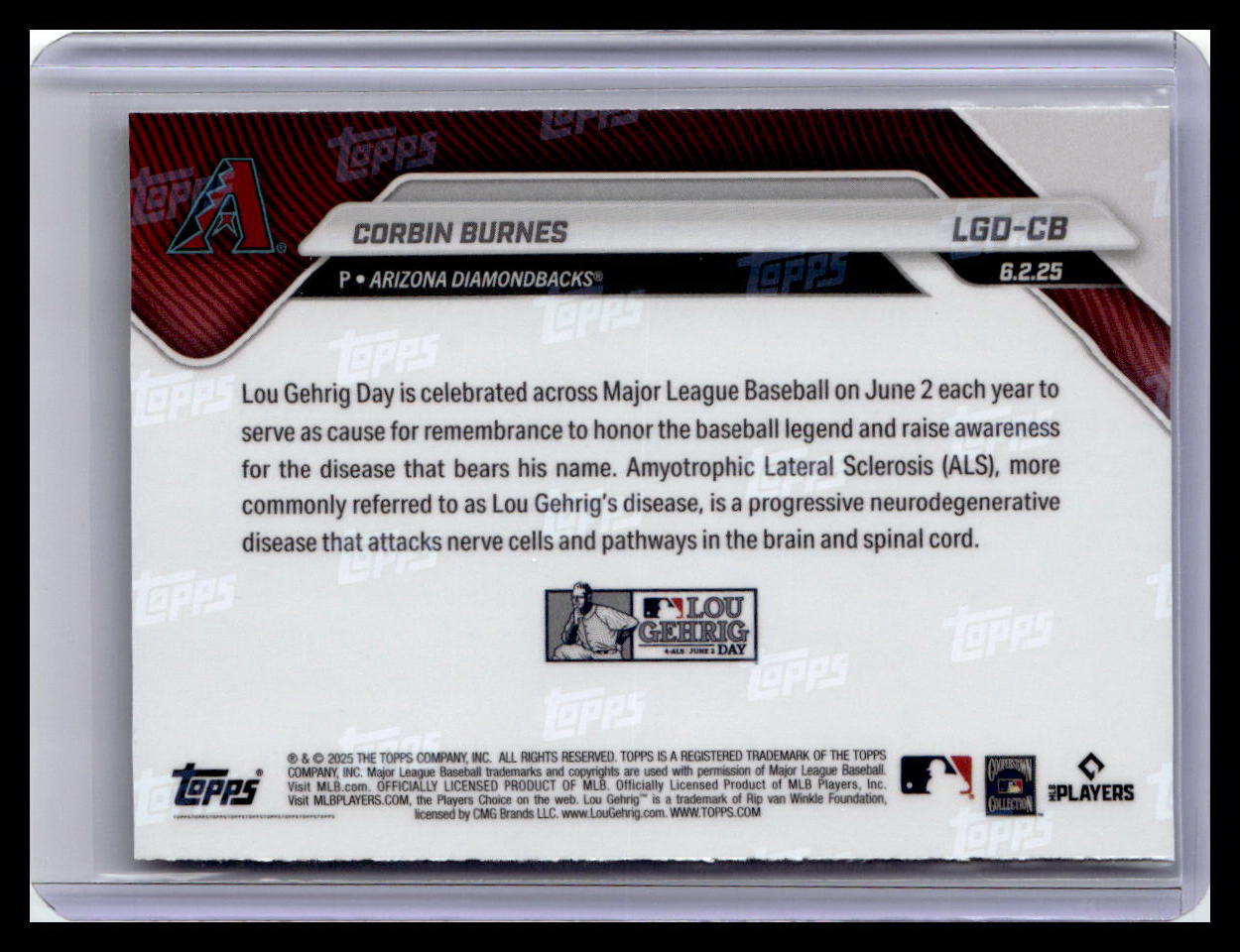 2025 Topps Now Lou Gehrig Day: Presented by Sarah Langs #LGD-CB Corbin Burnes