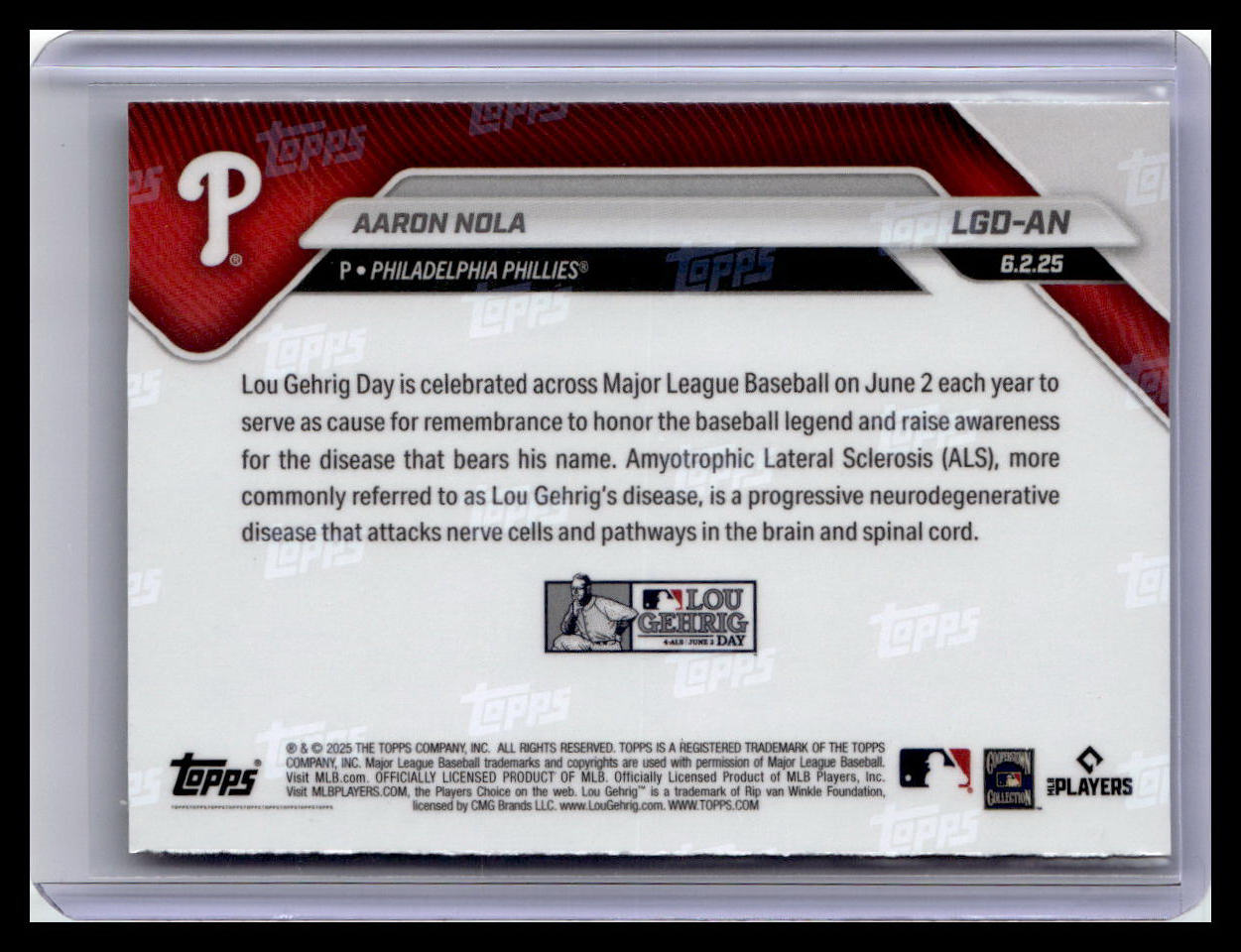 2025 Topps Now Lou Gehrig Day: Presented by Sarah Langs #LGD-AN Aaron Nola
