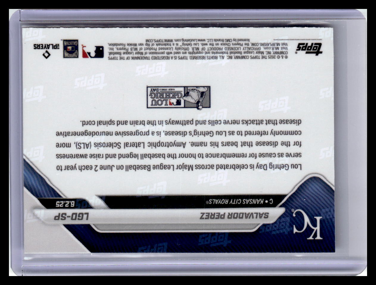 2025 Topps Now Lou Gehrig Day: Presented by Sarah Langs #LGD-SP Salvador Perez