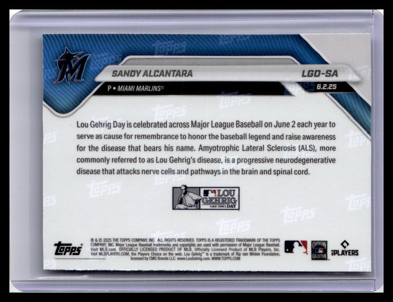 2025 Topps Now Lou Gehrig Day: Presented by Sarah Langs #LGD-SA Sandy Alcantara