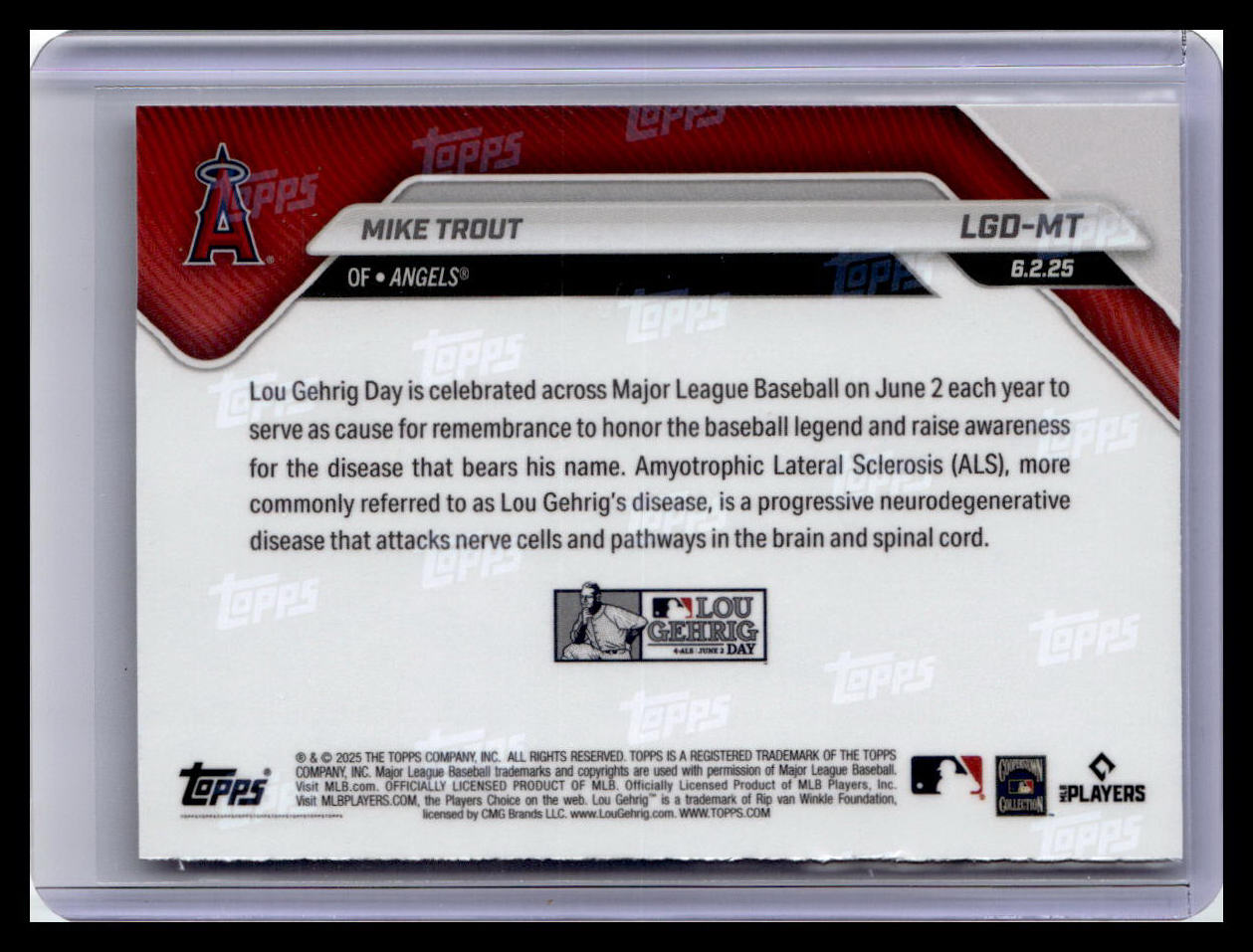 2025 Topps Now Lou Gehrig Day: Presented by Sarah Langs #LGD-MT Mike Trout