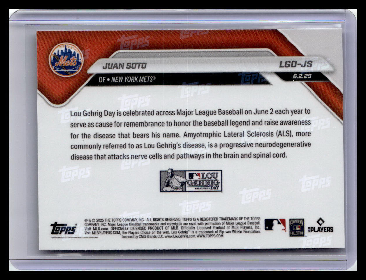 2025 Topps Now Lou Gehrig Day: Presented by Sarah Langs #LGD-JS Juan Soto