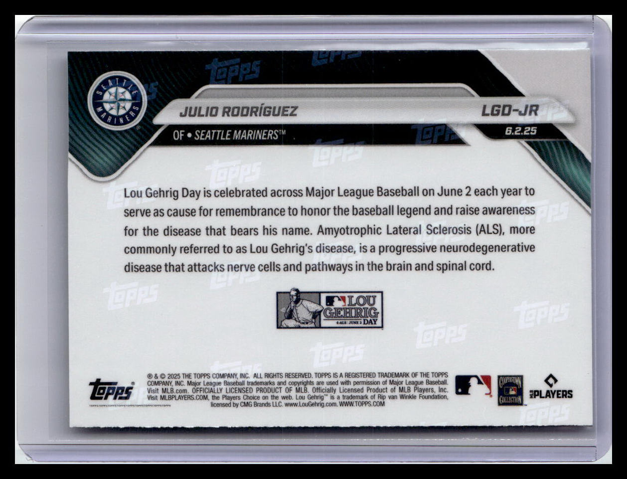 2025 Topps Now Lou Gehrig Day: Presented by Sarah Langs #LGD-JR Julio Rodriguez