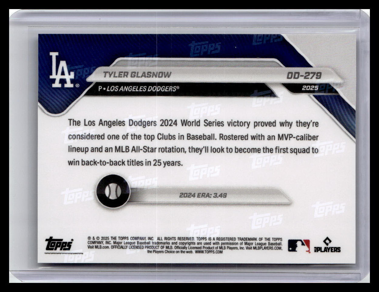 2025 Topps Now Road to Opening Day Los Angeles Dodgers #OD-279 Tyler Glasnow