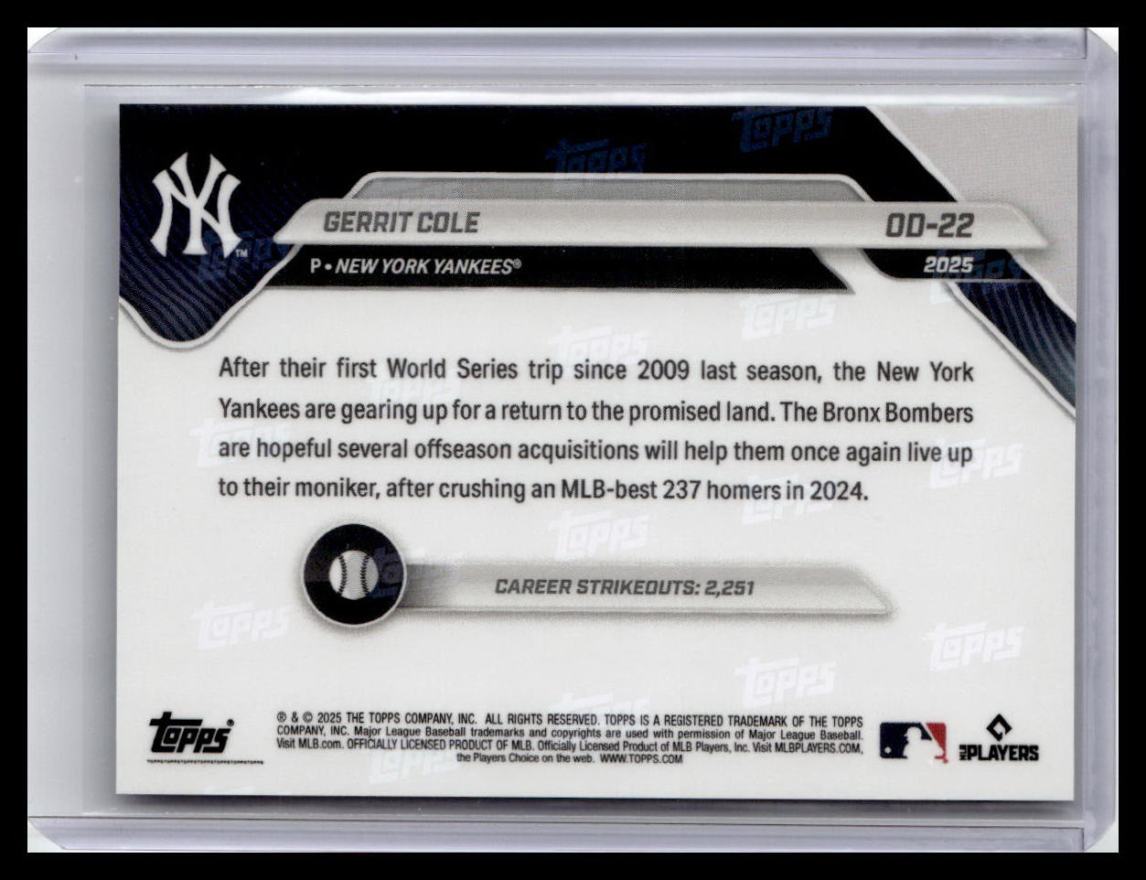 2025 Topps Now Road to Opening Day New York Yankees #OD-22 Gerrit Cole