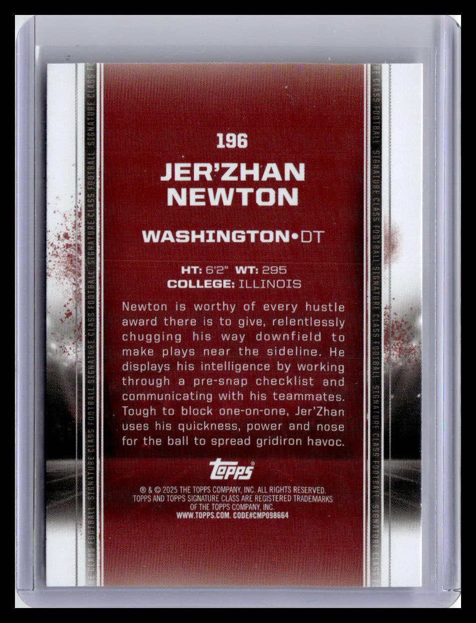 2024 Topps Signature Class #196 Jer'Zhan Newton (RC)