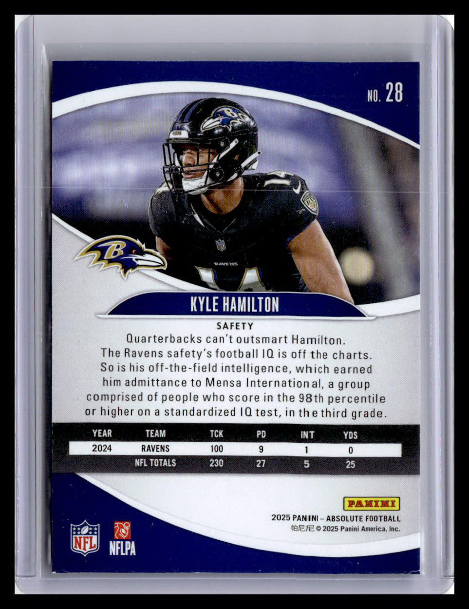2025 Panini Absolute #28 Kyle Hamilton