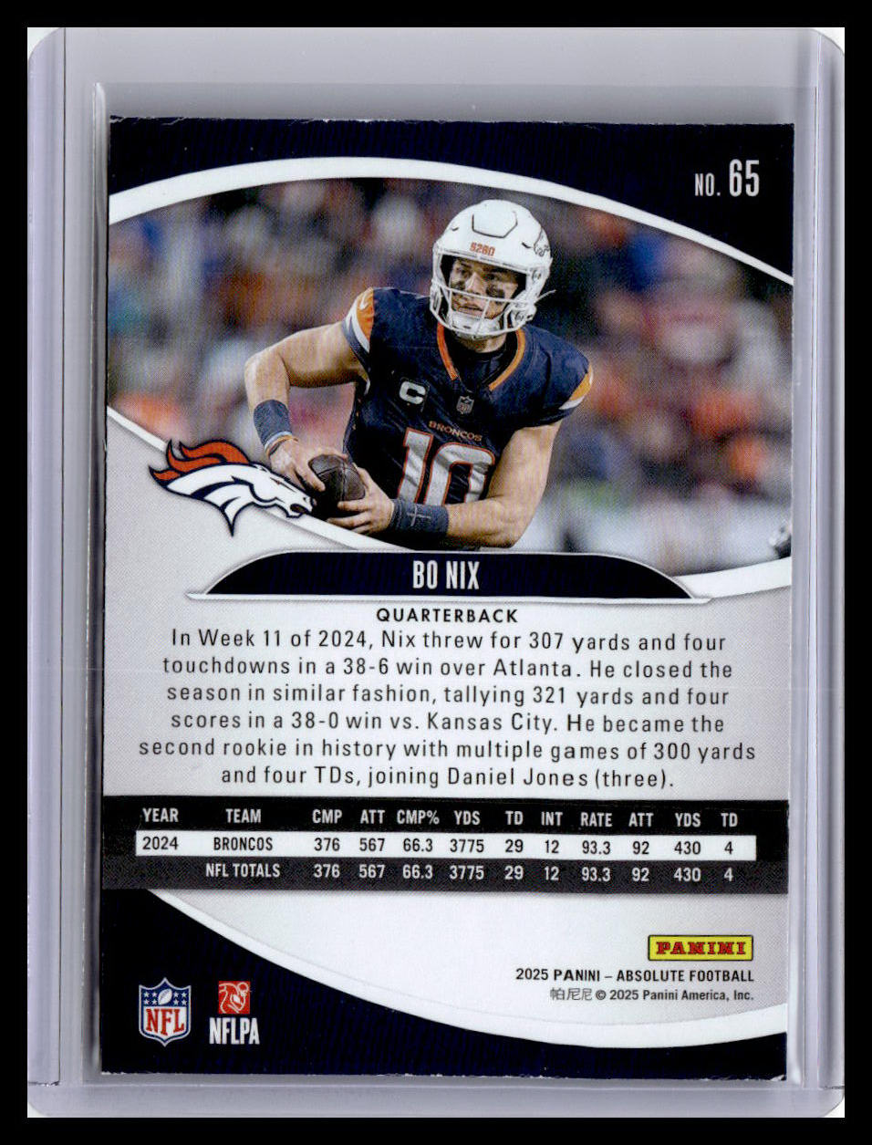 2025 Panini Absolute #65 Bo Nix