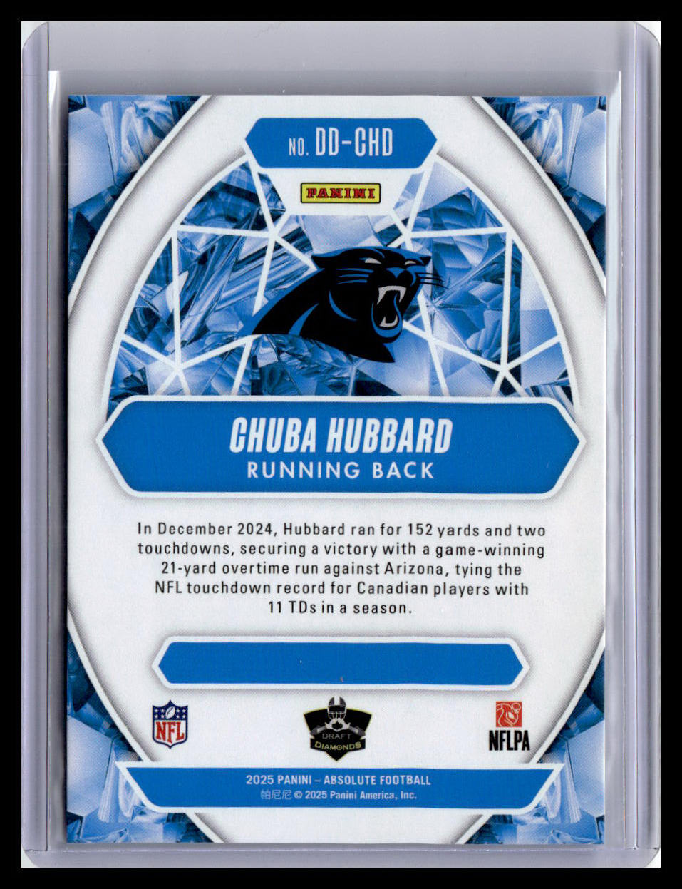 2025 Panini Absolute #DD-CHD Chuba Hubbard Draft Diamonds