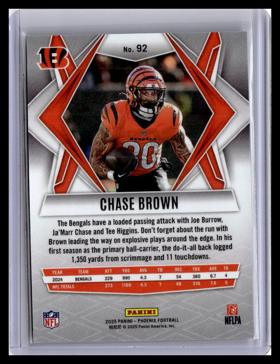 2025 Panini Phoenix #92 Chase Brown Silver Hyper Prizm