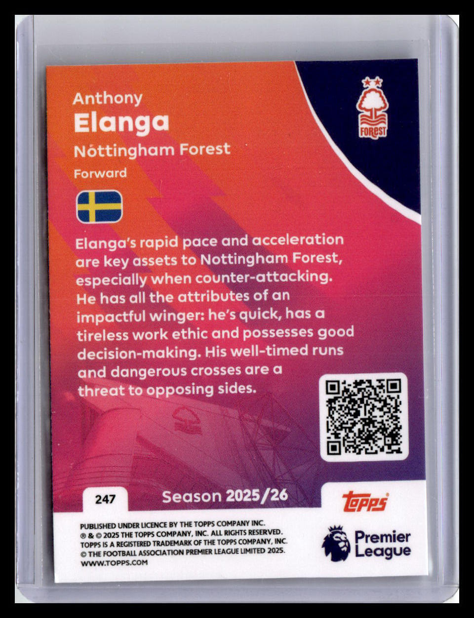 2025-26 Topps Premier League #247 Anthony Elanga