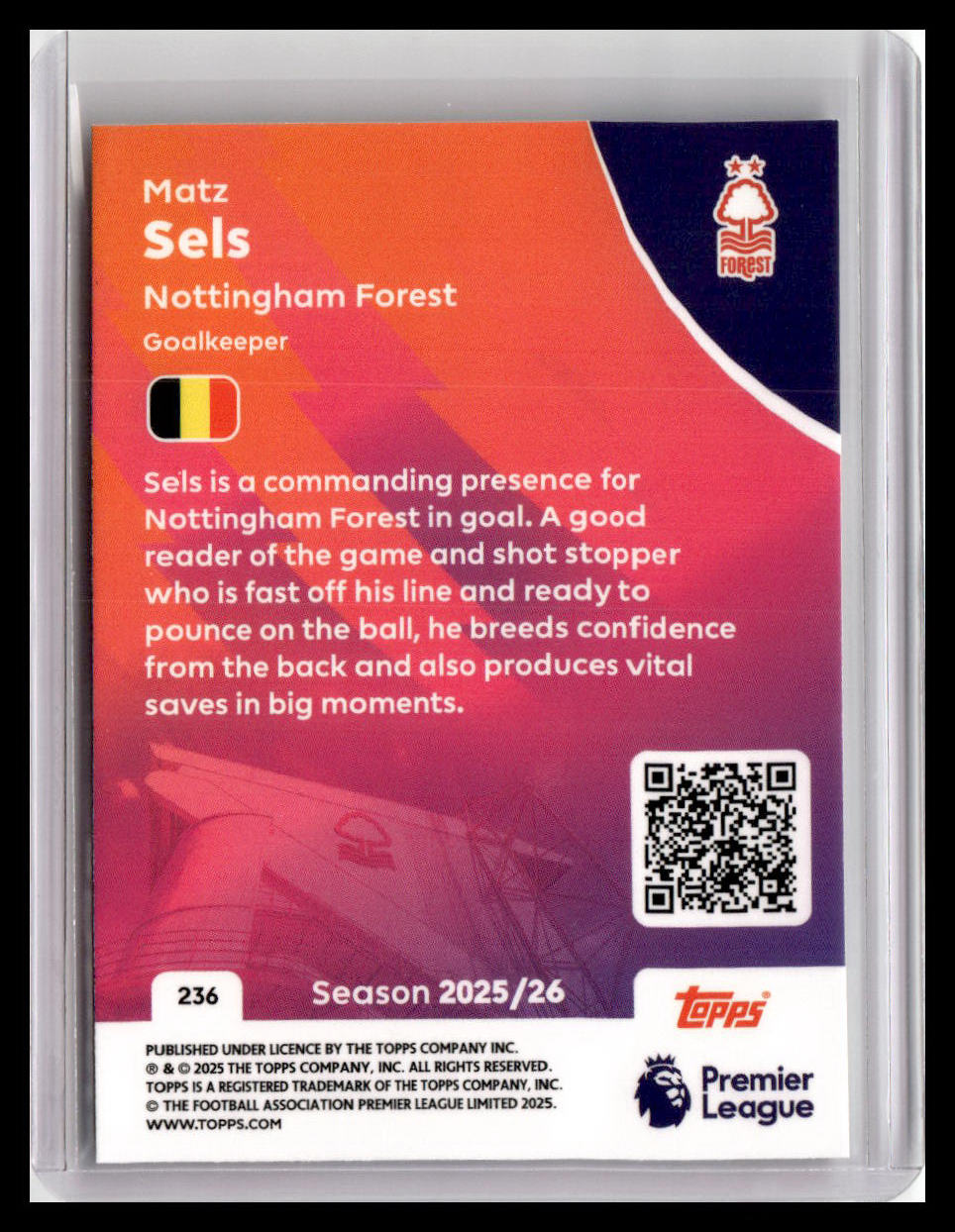 2025-26 Topps Premier League #236 Matz Sels