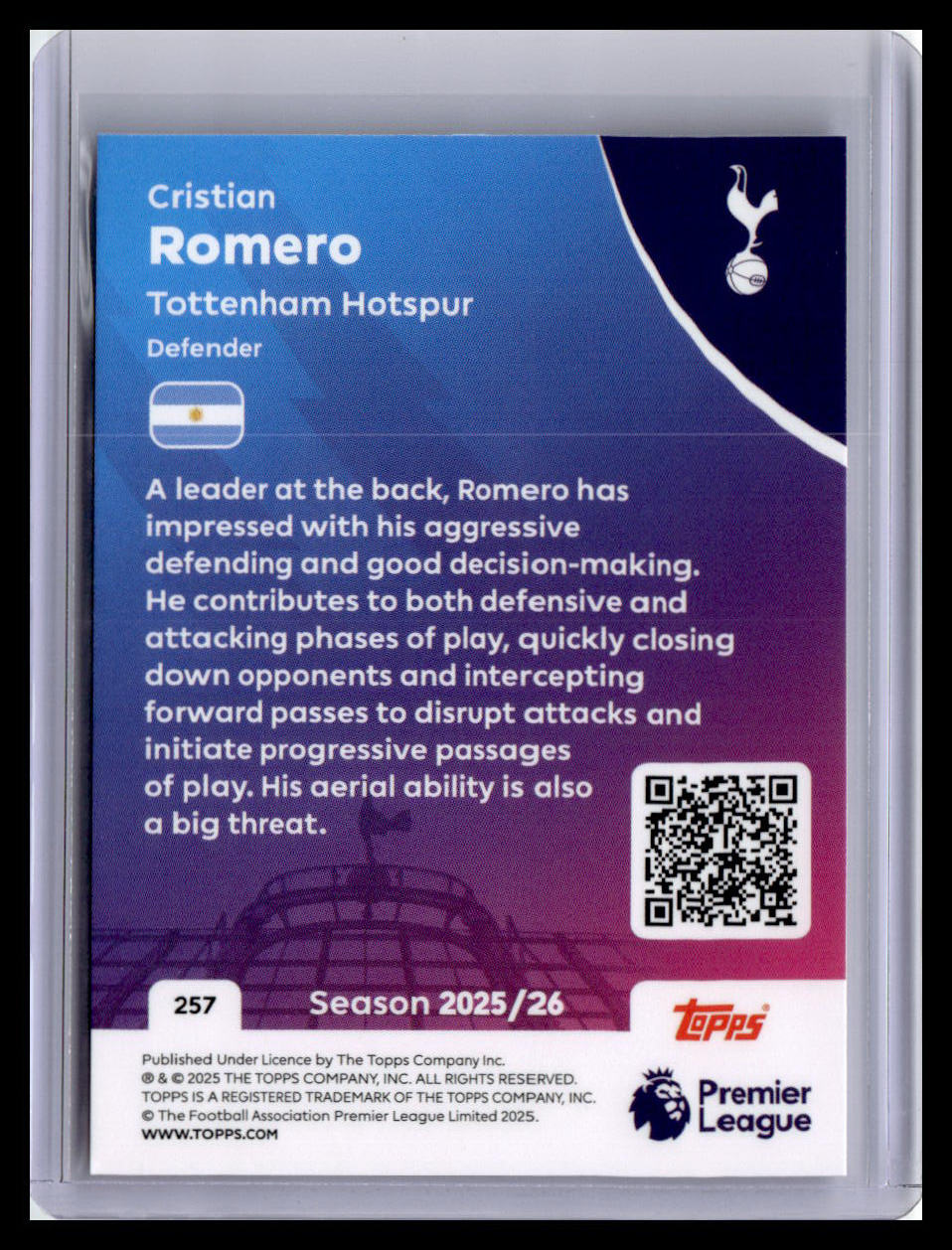 2025-26 Topps Premier League #257 Cristian Romero