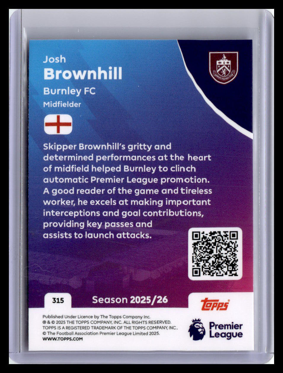 2025-26 Topps Premier League #315 Josh Brownhill