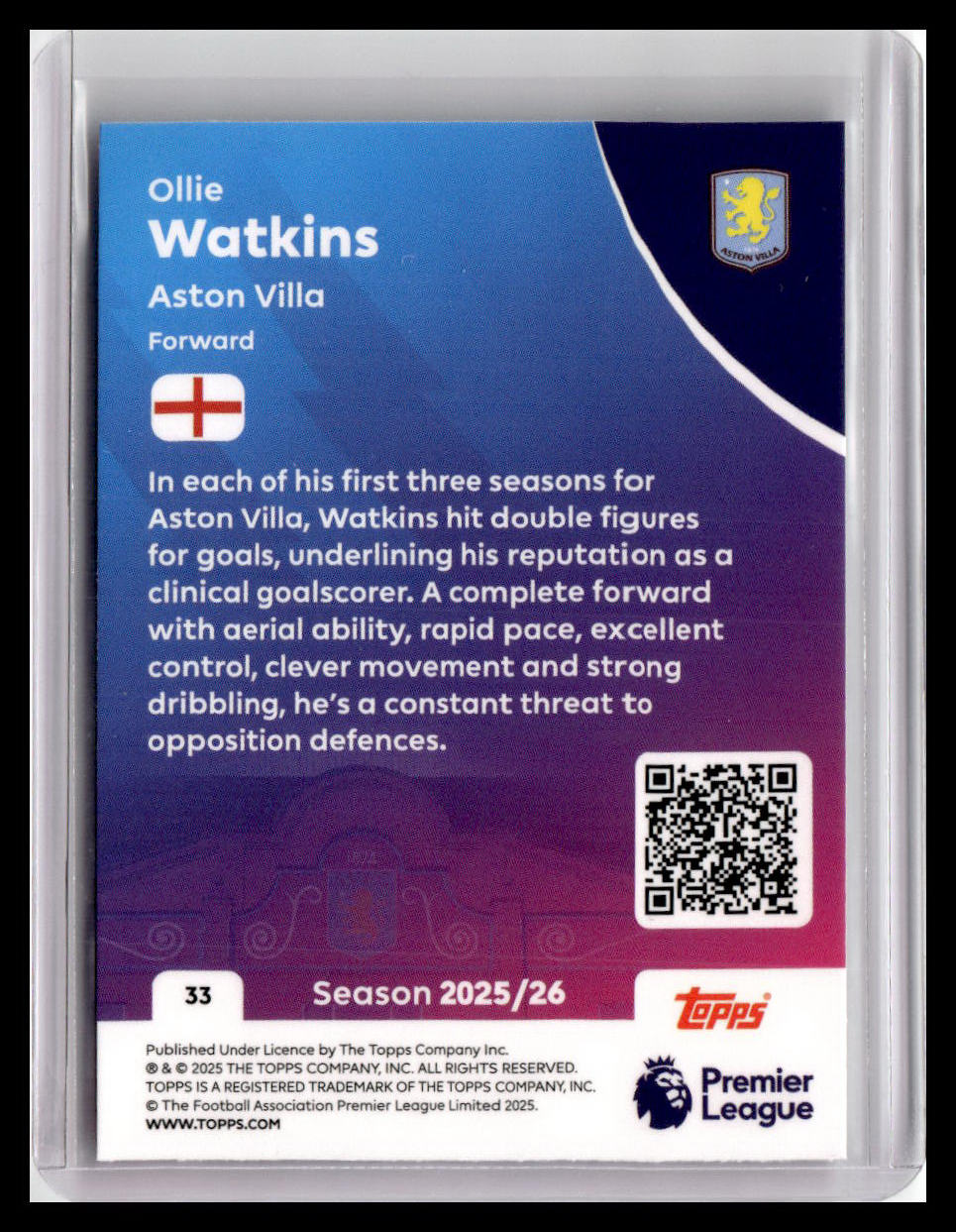 2025-26 Topps Premier League #33 Ollie Watkins