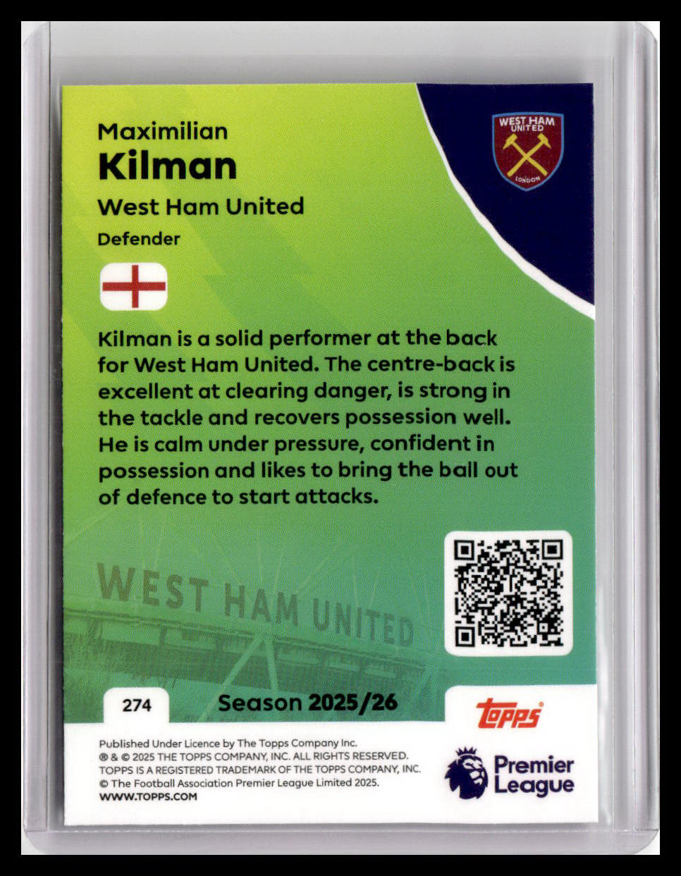 2025-26 Topps Premier League #274 Maximilian Kilman