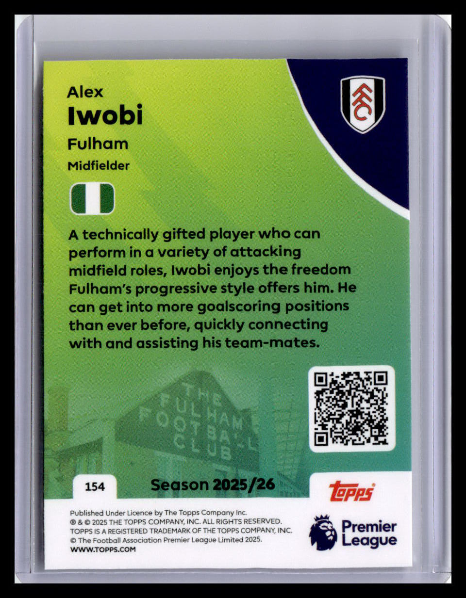 2025-26 Topps Premier League #154 Alex Iwobi