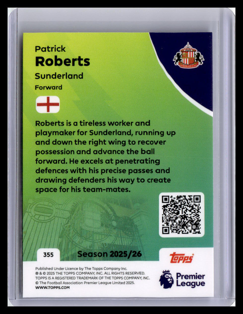 2025-26 Topps Premier League #355 Patrick Roberts
