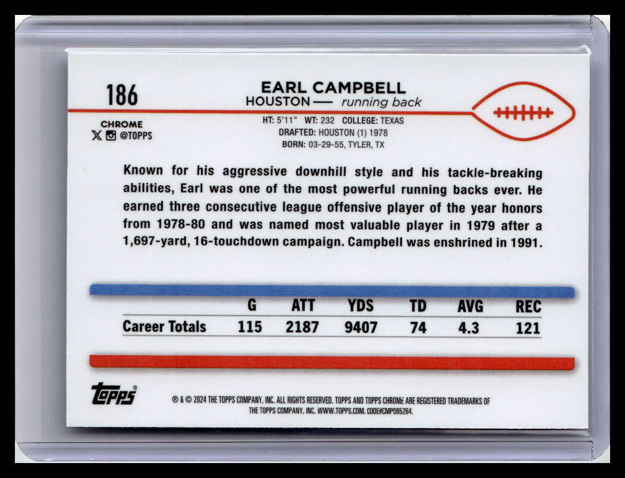 2024 Topps Chrome #186 Earl Campbell