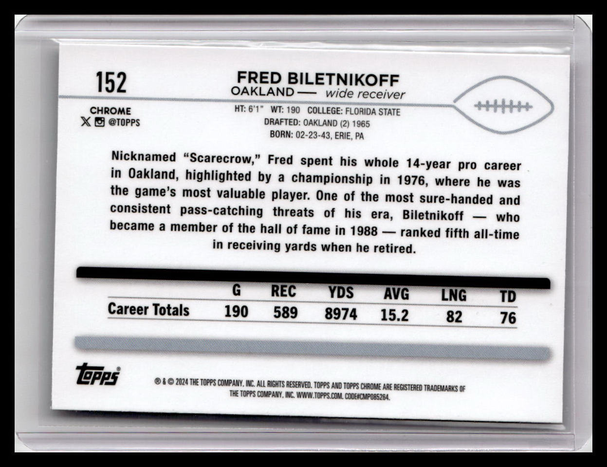 2024 Topps Chrome #152 Fred Biletnikoff