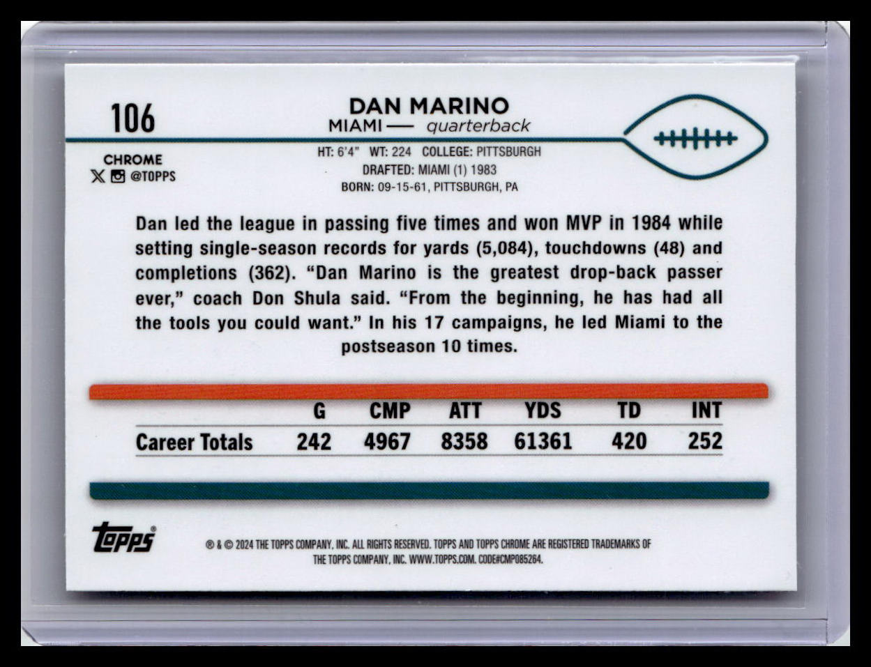2024 Topps Chrome #106 Dan Marino